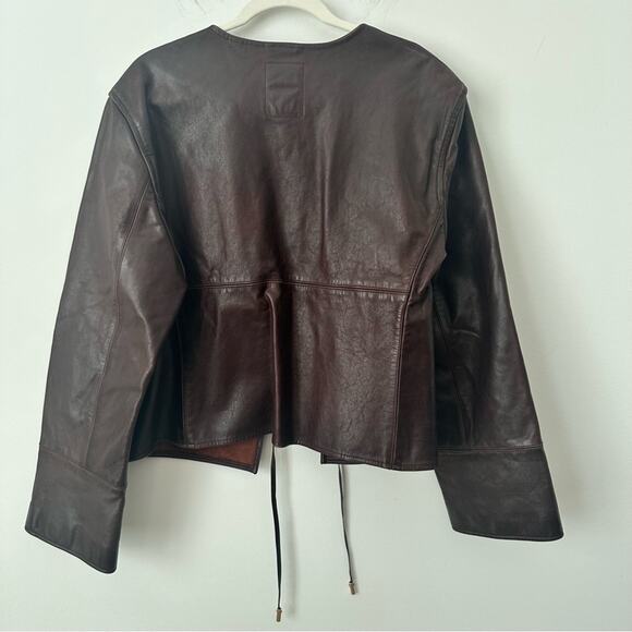 Gap x Cult Gaia Dark Brown Leather Jacket with Tie Closure XL NWT $500 Retail - Picture 2 of 9